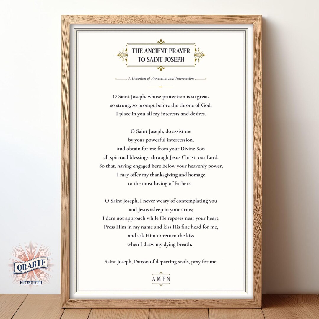 Printable Ancient Prayer to St. Joseph, Catholic Spiritual Protection Poster (digital Download ...