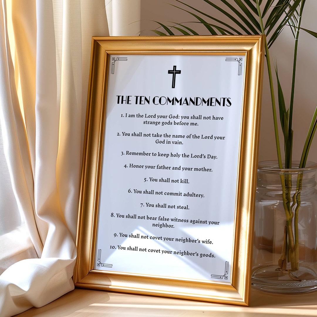 Ten Commandments Printable Poster Biblical Didactic Wall Art Black Over