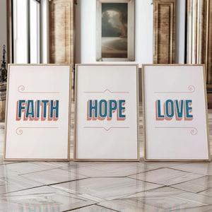 Faith Hope Love Poster Set - Christian Virtues Triptych Wall Art