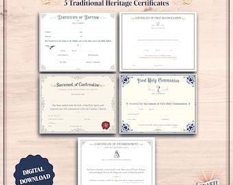 Traditional Catholic Certificate Bundle for RCIA and Sacraments, Printable Document Set (Digital Download)