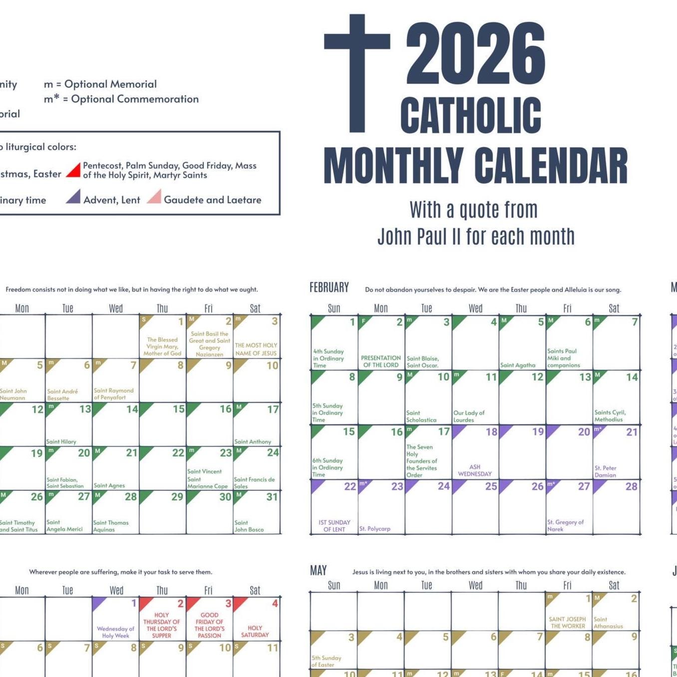 2026 Color-coded Liturgical Calendar: Instant Download ...