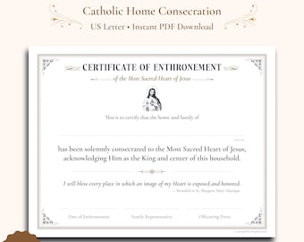 Sacred Heart Enthronement Certificate for Catholic Families, Home Consecration Printable (Digital Download)