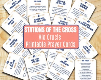 Stations of the Cross Cards: Printable Catholic Devotion, 14 Stations + Resurrection Prayer Set (Digital Download)