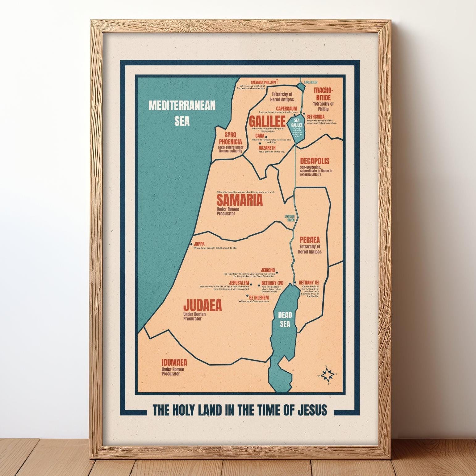 1912 Map Poster: 'Palestine In The Time Of Jesus' (4 B.C.–30 A.D.) – Vintage Holy Land Reproduction, Unframed