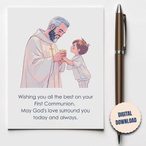 Carte catholique de première communion pour les enfants, cadeau de lettre numérique imprimable 1ère communion, carte de communion à téléchargement immédiat avec citation de psaume