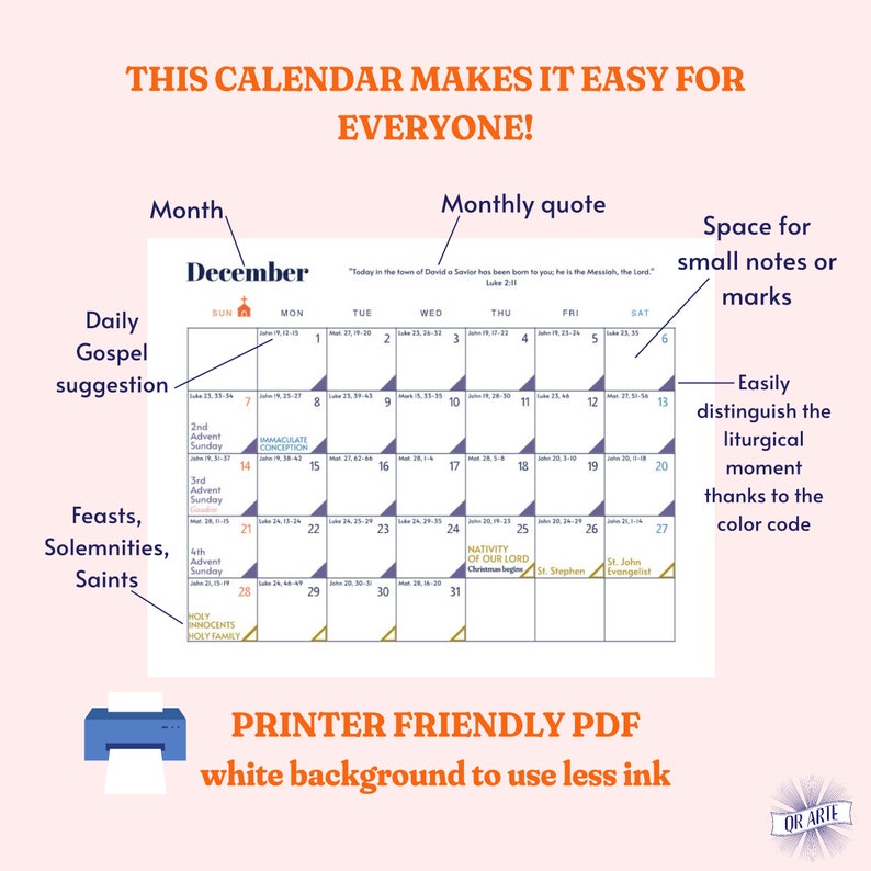 Printable PDF Catholic Monthly Liturgical Calendar 2025 Christian