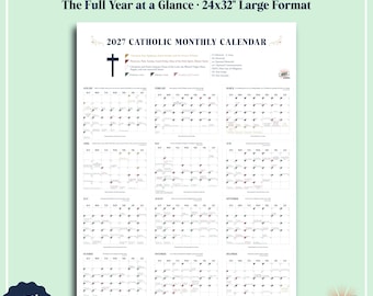 2027 Liturgical Catholic Wall Calendar: Color Coded 24x32 Planner (Digital Download)