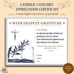 Catholic Catechist Appreciation Certificate Print: Religious Education Thank You Gift (Digital Download)