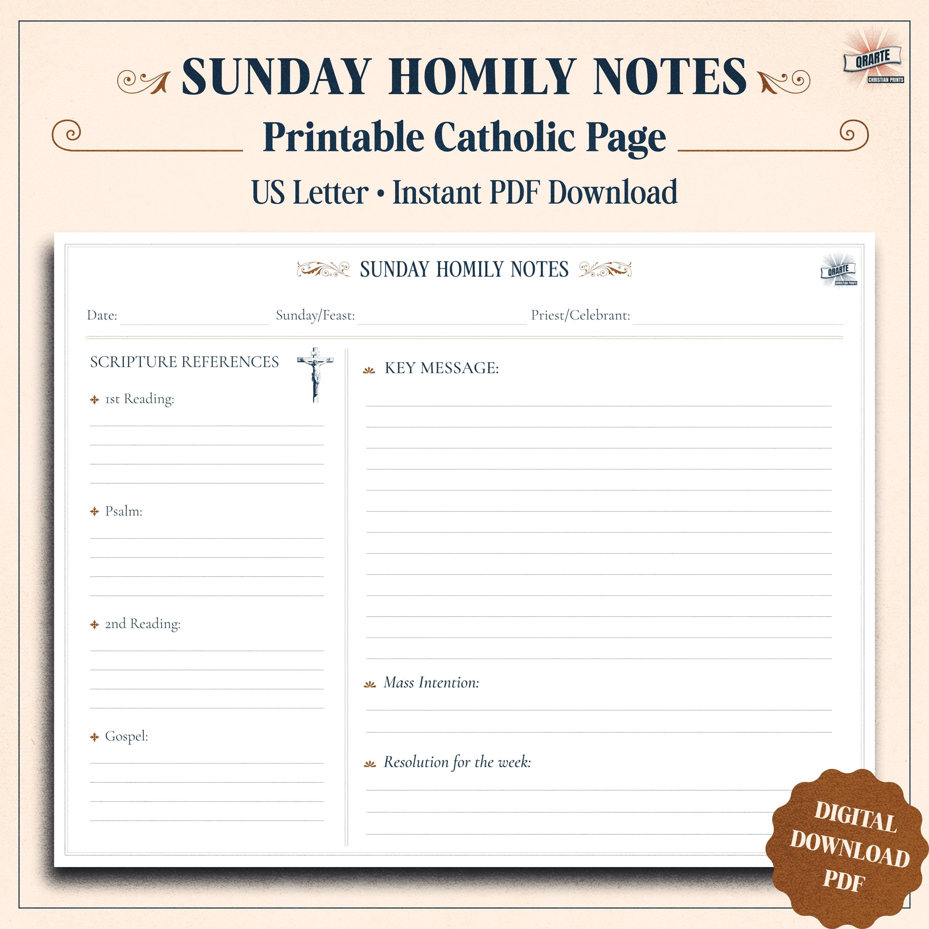 Sunday Homily Notes for Catholic Mass, Printable Sermon Tracker Page ...