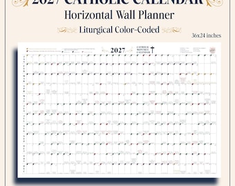 2027 Liturgical Color Coded Catholic Calendar, Year at a Glance Planner (Digital Download)