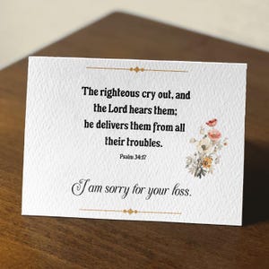 Carte de condoléances chrétienne - Je suis vraiment désolé pour votre perte - Cadeau de sympathie à imprimer avec citation de Psaume - Taille 7 x 5 pouces