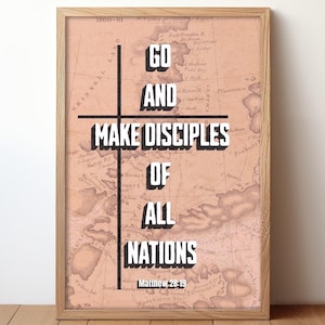 Machen Sie Anhänger aller Völker Christliches Plakat, Zitat Evangelismus Druck für Kirchendekor, Rufen Sie zur Evangelisierung auf Bibel Vers Wandkunst