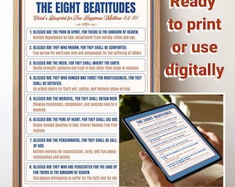 The Eight Beatitudes Guide Poster: Sermon on the Mount Chart (Digital Download)