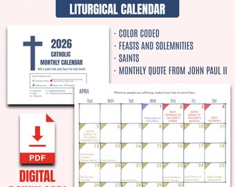 2026 Liturgical Calendar PDF: Catholic Color-Coded Planner (Digital Download)