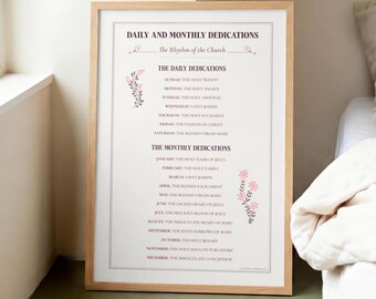 Catholic Daily and Monthly Dedications Chart Poster for Home Decor (Digital Download)