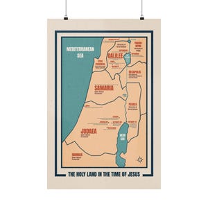 Biblische Landkarte im Vintage-Stil, Wandkunst des Heiligen Landes, Klassenzimmerdekor, Geschenk für Christen, altes Israel Palästina historische Infografik