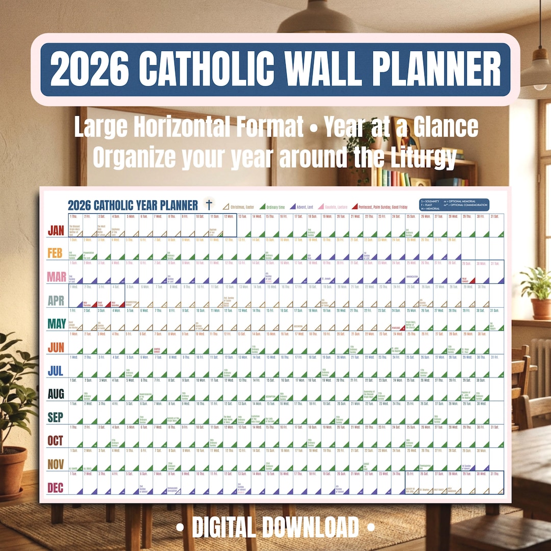 2026 Catholic Wall Planner: Horizontal Liturgical Calendar Year at a ...