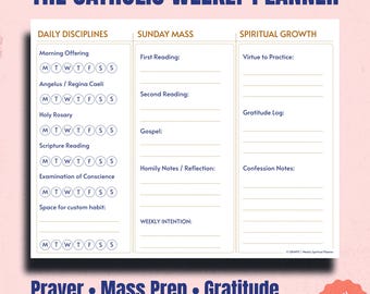 Catholic Weekly Spiritual Planner Printable: Christian Daily Habit Tracker (Digital Download)