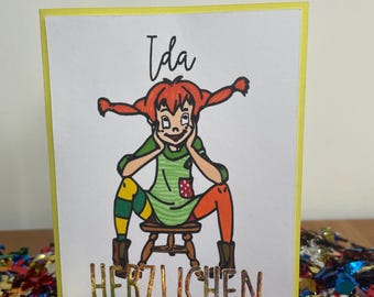 Geburtstagskarte Pippi Langstrumpf