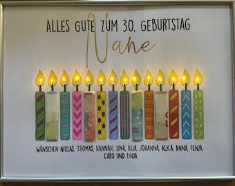 Regalo de dinero, velas de cumpleaños.