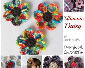 Crochet Flower Pattern- Ultimate Daisy- Large pour épingles, pinces à cheveux, sacs, etc.- Crochet Pattern ONLY