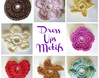 Crochet Accessory PATTERN- Motifs to Adorn Hats Bags Jackets Purses Hair Clips- Dress-Ups Pattern ONLY