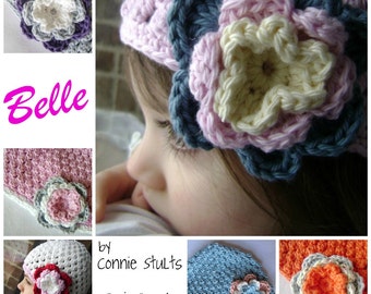 Crochet Hat pattern- Belle- Cloche Style Hat with flower- Crochet Pattern ONLY