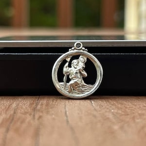 925 St. Christopher Protect Us Sterling Silver Coin - Sized Religious CREED Pendant NEEDS BAIL!