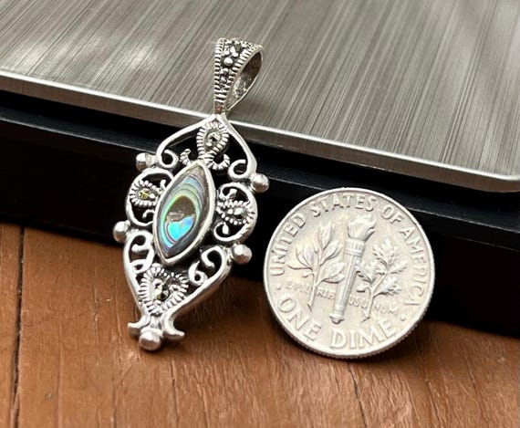 925 Abalone Shell & Marcasite Insert Sterling Sil… - image 14
