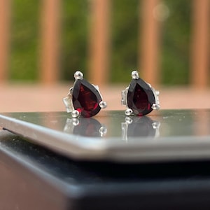 925 Pear Cut Ruby Red Garnet / Other Gemstone Stud Earrings