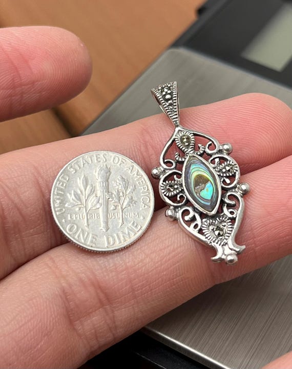 925 Abalone Shell & Marcasite Insert Sterling Sil… - image 8