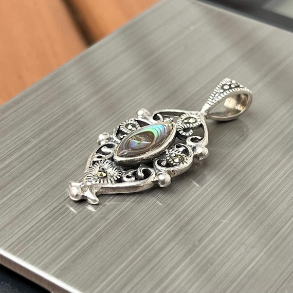 925 Abalone Shell & Marcasite Insert Sterling Sil… - image 10