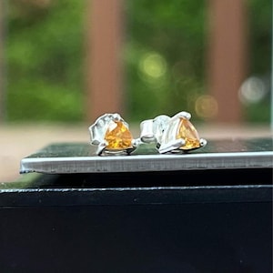 925 Orange Triangle Gemstone Stud Sterling Silver Earrings