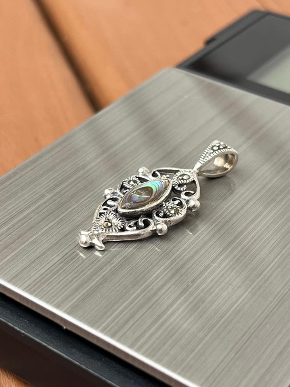 925 Abalone Shell & Marcasite Insert Sterling Sil… - image 5
