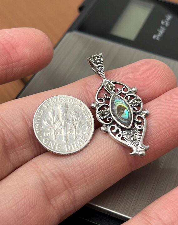 925 Abalone Shell & Marcasite Insert Sterling Sil… - image 6