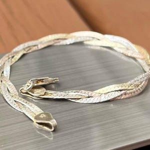7.25” 925 Tri - Color Sterling Italy Bracelet Rose Gold Silver Yellow Gold Colors
