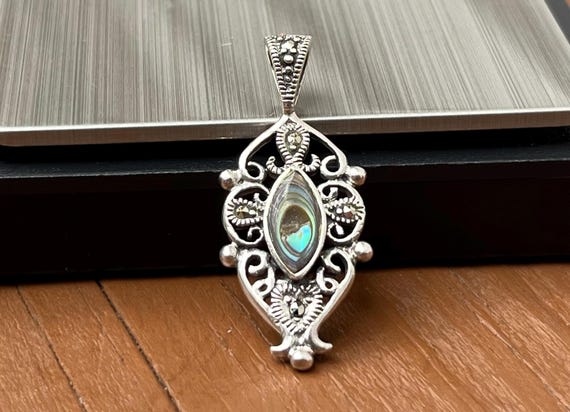 925 Abalone Shell & Marcasite Insert Sterling Sil… - image 4