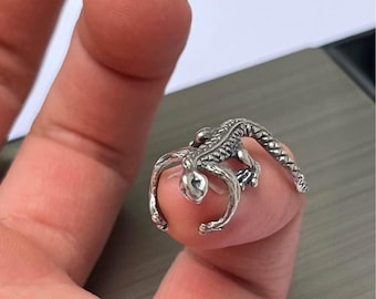 925 Gecko Lizard Ear Cuff / Ring - Like Piece Vintage / Antique Sterling Silver
