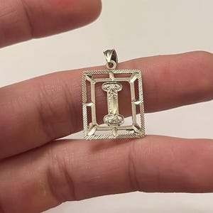 925 Letter I Initial Sterling Silver Fine Pendant Rectangular Frame
