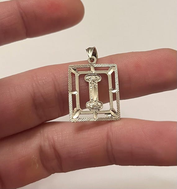 925 Letter I Initial Sterling Silver Fine Pendant Rectangular Frame