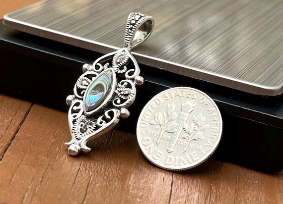 925 Abalone Shell & Marcasite Insert Sterling Sil… - image 1