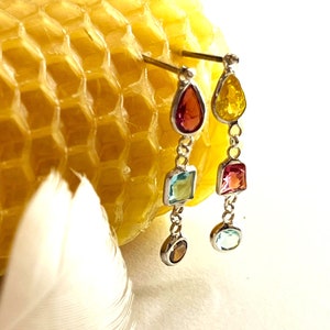 Rainbow Gemstone Earrings: Dainty Sterling Silver Crystal Earrings