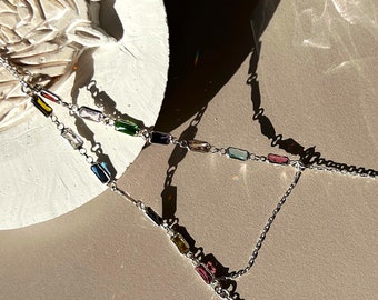 925 Sterling Silver Hand Chain Bracelet,Baguette Gemstone Hand Chain Bracelet,Dainty Bracelet,Hand Jewelry,Boho Jewelry,Gold Chain Ring