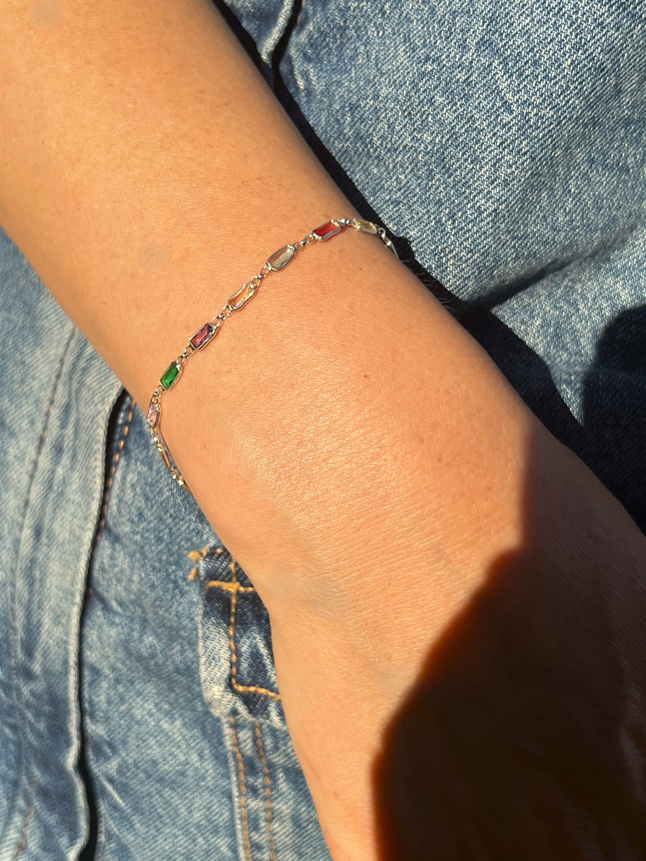 Multi colored bracelet baguette bracelet crystal bracelet gemstone