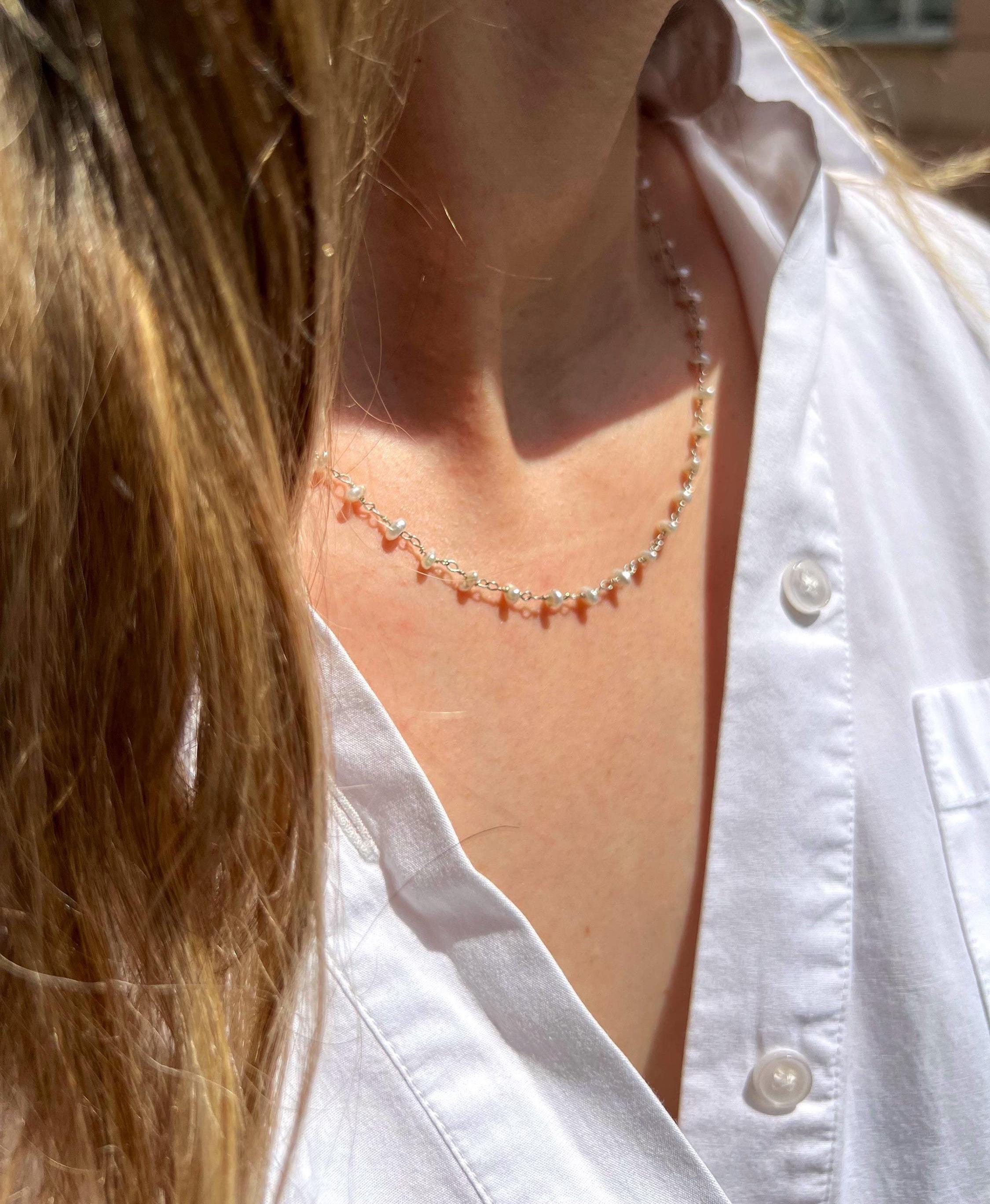 Natural Pearl Necklace ,Freshwater Pearl Necklace,Dainty Minimalist Pearls Choker,Wedding Jewelry,Simple Pearl Necklace,Bridesmaid Gift