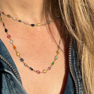 Dainty Crystal Necklace,925 Sterling Silver Colorful Gemstone Necklace,Multicolor Gemstone Necklace,Simple Stone Gold Chain,Girlfriend Gift