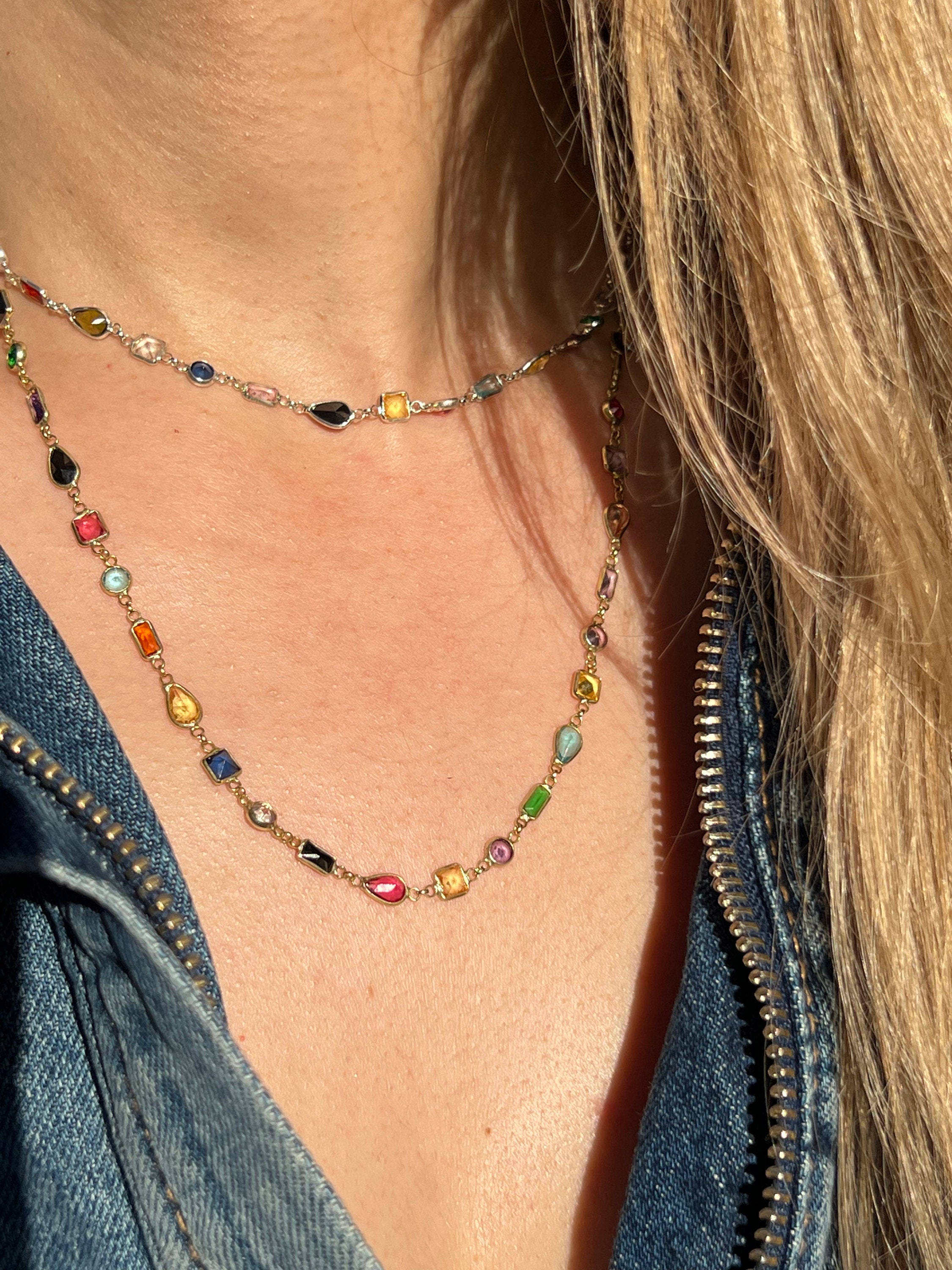 Dainty Crystal Necklace,925 Sterling Silver Colorful Gemstone Necklace,Multicolor Gemstone Necklace,Simple Stone Gold Chain,Girlfriend Gift
