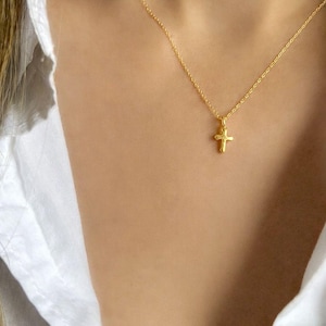 Sterling Silver Tiny Cross Necklace: Religious Baptism Gift Gold