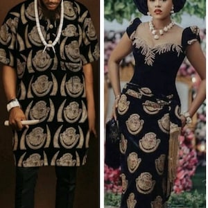 Ankara Isiagu Couple wedding outfit, African wedding Couple matching outfits, African anniversary Couple wedding outfit, Couple attire