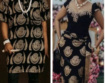 Ankara Isiagu Couple wedding outfit, African wedding Couple matching outfits, African anniversary Couple wedding outfit, Couple attire